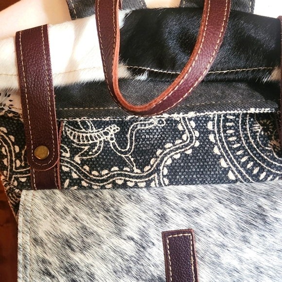 Myra Leather And Cowhide Fabric Stylish Square Backpack - Picture 4 of 15